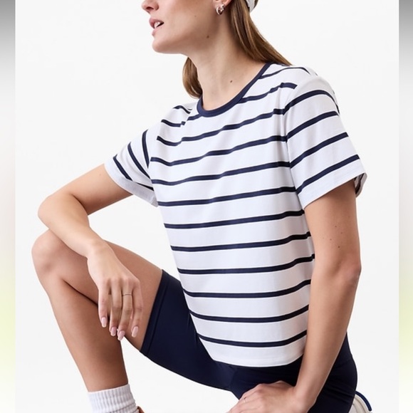 Athleta Winona Navy Stripe Essential Tee - Picture 1 of 14